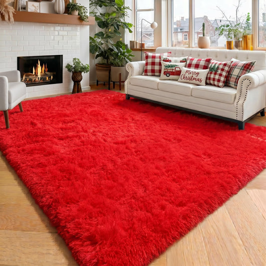 Red Rug for Bedroom Living Room Decor, Red Carpet, Christmas Rug 4x6, Fluffy Shaggy Fuzzy Furry Throw Area Rugs for Kids Room Preppy Dorm Nursery Classroom, Scarlet Cute Shag Plush Rugs for Teen Boys