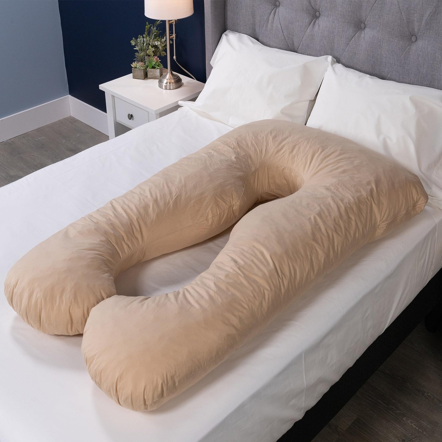 MyPillow Double U Shape Maternity Pillow – 56" x 30" Full Body Pregnancy Pillow with Removable Zippered Cover, Almond