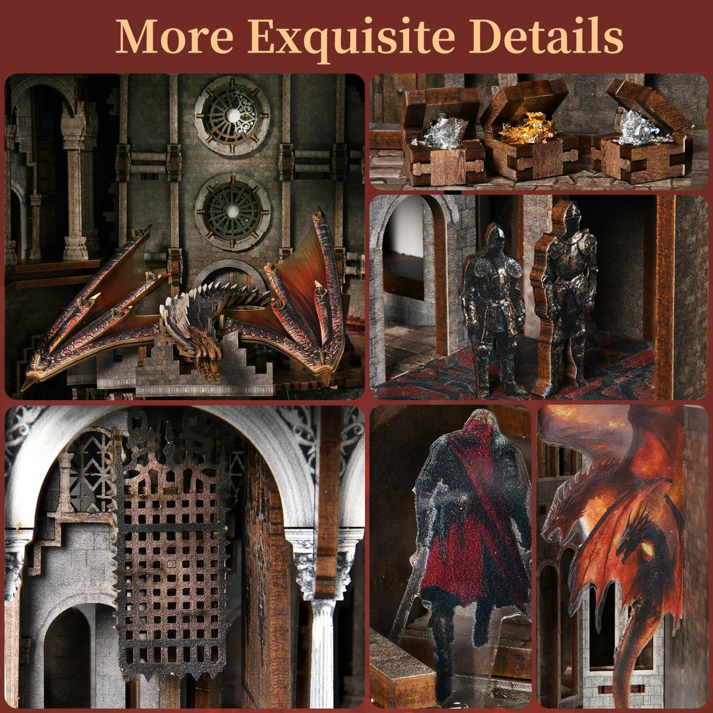 CCCDF Ember Castle DIY Book Nook Kit, 3D Wooden Puzzle Miniature Dollhouse Bookend with LED Light, Bookshelf Decor for Teens Adults