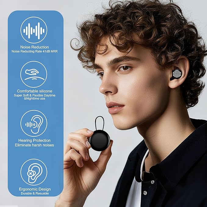 Reusable Soft Silicone Ear Plugs Dorm Noise Cancelling Earplugs for Sleeping 41dB Reduction｜Sleep No Ear Pain for Snoring Side Sleepers&Airplanes Travel Concerts Noises Reduction Earplugs (Black)