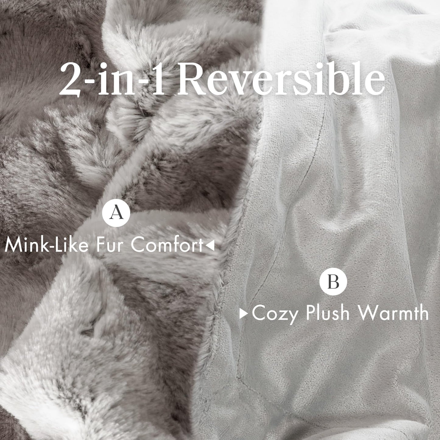 Madison Park Ultra-Soft Poly Fur Blanket Queen Size, Reversible Plush, All Season & Lightweight Queen Fuzzy Blanket for Bed, Couch & Sofa, Zuri, Full/Queen Grey