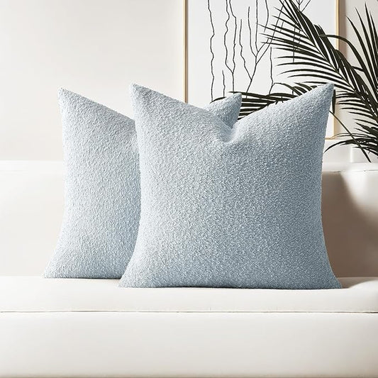 HAUSSY Set of 2 18x18 Decorative Throw Pillow Covers, Soft Cozy Textured Boucle Couch Cases, Home Decor for Couch Bed Living Room, Dusty Blue