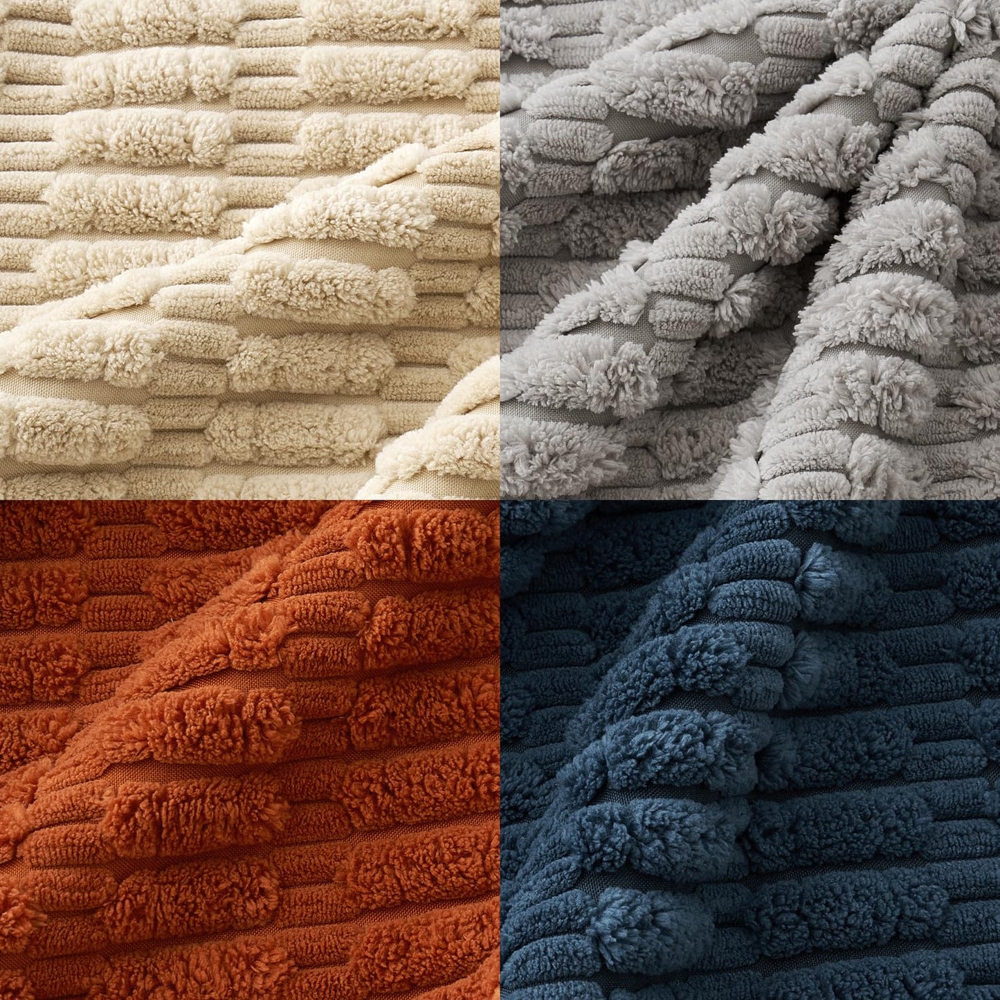 MIULEE Pack of 4 Boho Farmhouse Blue and Orange Corduroy Decorative Throw Pillow Covers 18x18 Inch Modern Retro Soft Striped Pillow Covers Home Decor for Sofa Living Room Couch Bed