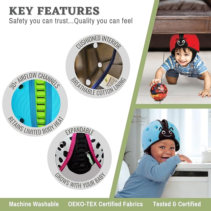 SafeheadBABY Award-Winning Soft Infant Head Protector for Crawling and Walking Expandable Lightweight Baby Safety Helmet 7–24 Months (Head Circ. 40–52 cm) – Owl Blue Green