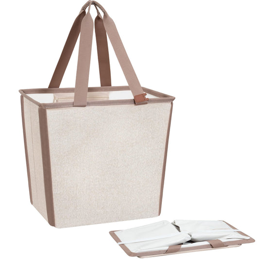 STORAGE MANIAC Collapsible Laundry Basket, 16.9 Gal. Large Pop-up Laundry Hamper with Long Carry Handles, Space-Saving Foldable Clothes Hamper with Bottom Elastic Band, Travel Laundry Bags, Oat Beige