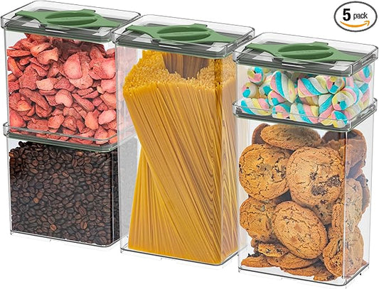 Prestoor 5-Pack SAN Pantry Storage Container Set, Leakproof Twist-Lock Lids, BPA-Free Stackable Canisters for Sugar, Flour, Pasta, Cereal & Snacks (0.8qt, 1.9qt ×2, 3qt, 4qt)