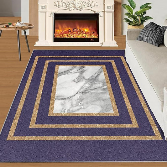 Retro Marble Rug Purple Marble Area Rug Gilded Light Luxury Geometric Carpet Rectangular Striped Geometric Rugs for Bedroom Dining Room 3x4ft