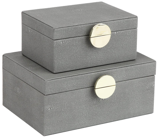 HofferRuffer Faux Leather Jewelry Boxes, Decorative Boxes Storage Accessory Organizer with Gold Hardware Decor, Classic Vegan Leather Set of 2 Pieces (Dark Grey)