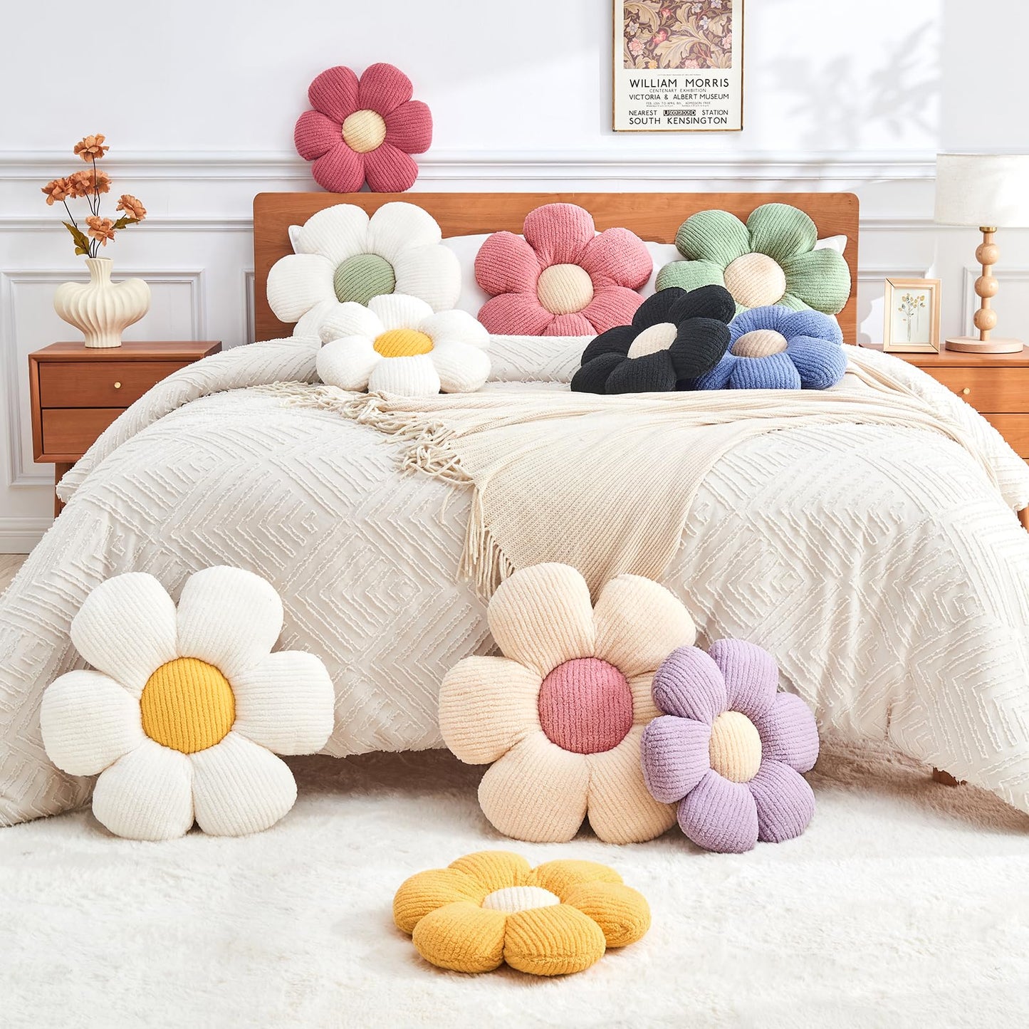 Mepherl Flower Throw Pillow,Yellow Flower Shaped Pillow Decorative Throw Pillows for Sofa, Couch,Bed,15.7'' Soft Daisy Pillow Floor Seating Cushion for Home Decor