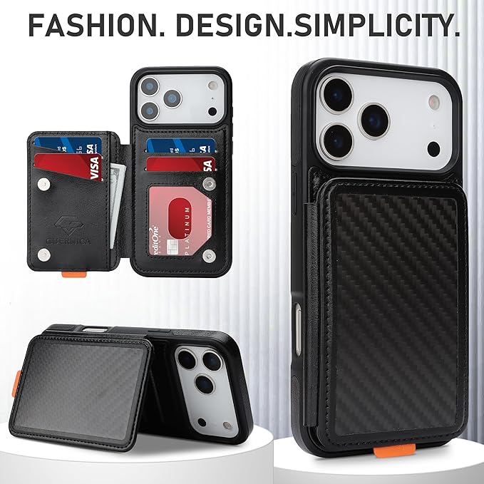 GUERNICA for iPhone 17 Pro Max (6.9") Case Wallet with Card Holder, RFID Blocking Leather Protection, Shockproof Women Men Phone Case for Apple 17 Pro Max, A - Black