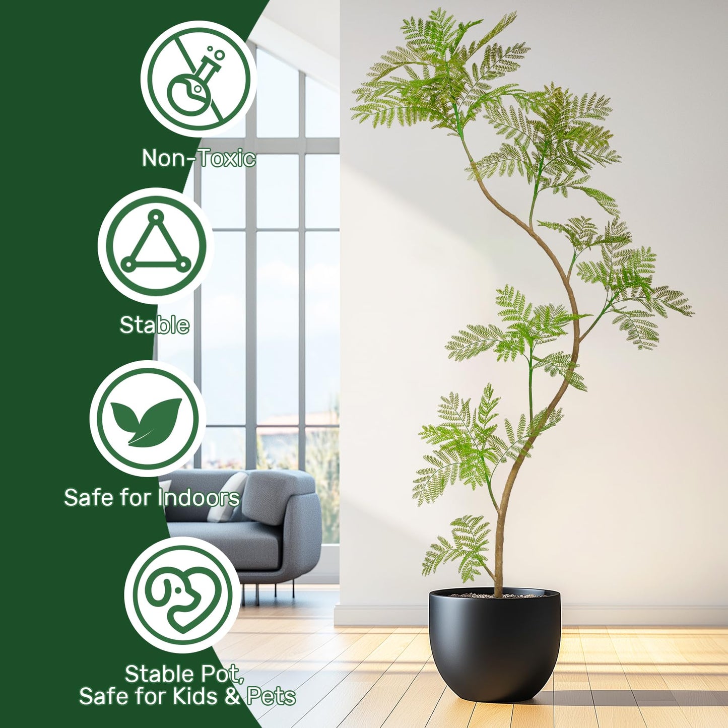 Bailikang 7.9FT Artificial Tree Fake Jacaranda Tree,Faux Tall Tree Lifelike Green Leaves Large Plants Indoor Fake Trees for Home Decor