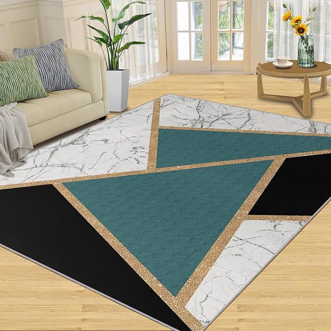 Geometric Marble Rugs for Living Room Abstract Marble Area Rug Light Luxury Geometric Patchwork Carpet Mid-Century Simple Rug for Hardwood Floors Office 5x7ft