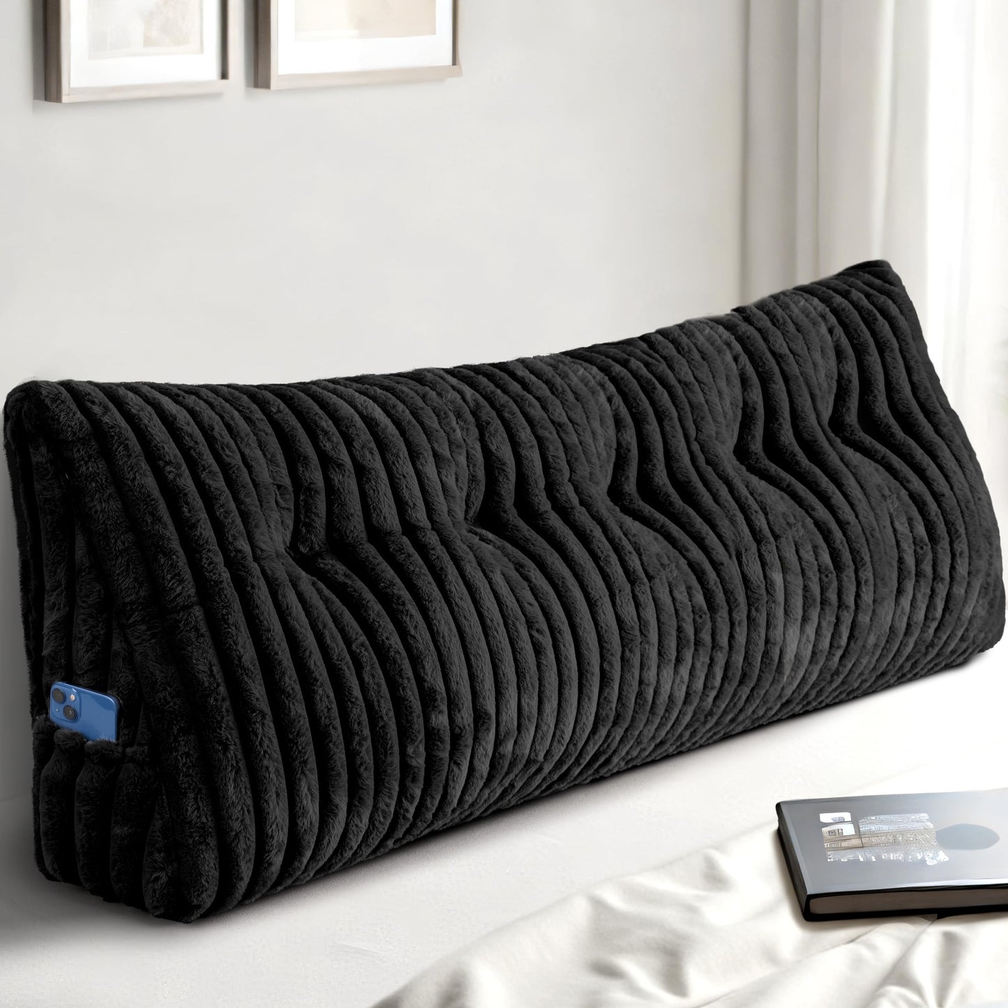Dorivalley Headboard Pillow Queen, Triangular Wedge Pillow Headboard Queen, Cushion Headboards Reading Pillows, Backrest Pillows for Sitting in Bed or Working with Removable Cover, Black