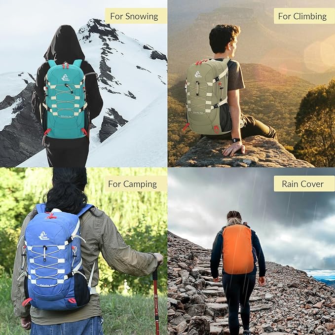 Bseash 40L Waterproof Hiking Backpack with Rain Cover, Outdoor Sport Travel Bag Daypack for Camping Climbing Skiing Cycling (Pea-green)