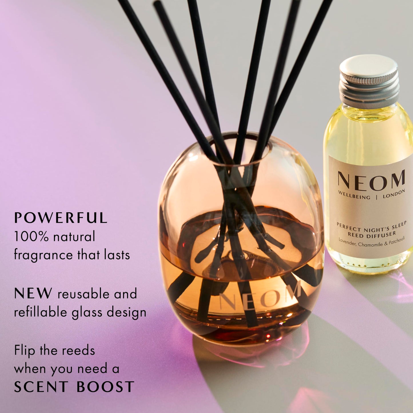 NEOM Perfect Night's Sleep Reed Diffuser, 100ml I Lavender, Chamomile and Patchouli I 100% Natural Fragrances I Lasts 12 Weeks I Refillable and Reusable