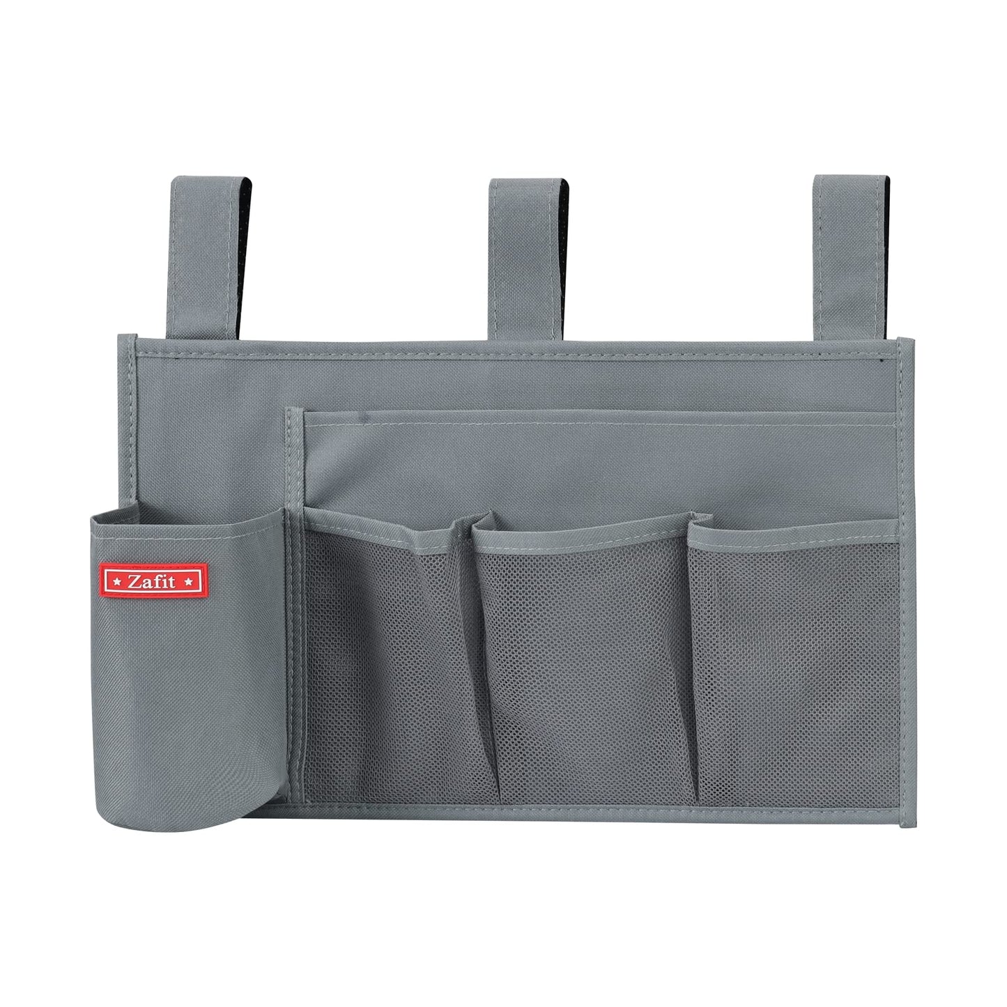 Zafit Hanging Bedside Caddy, Bedside Storage Organizer for Magazine, Phone, Remote control (5 Pockets-Grey)