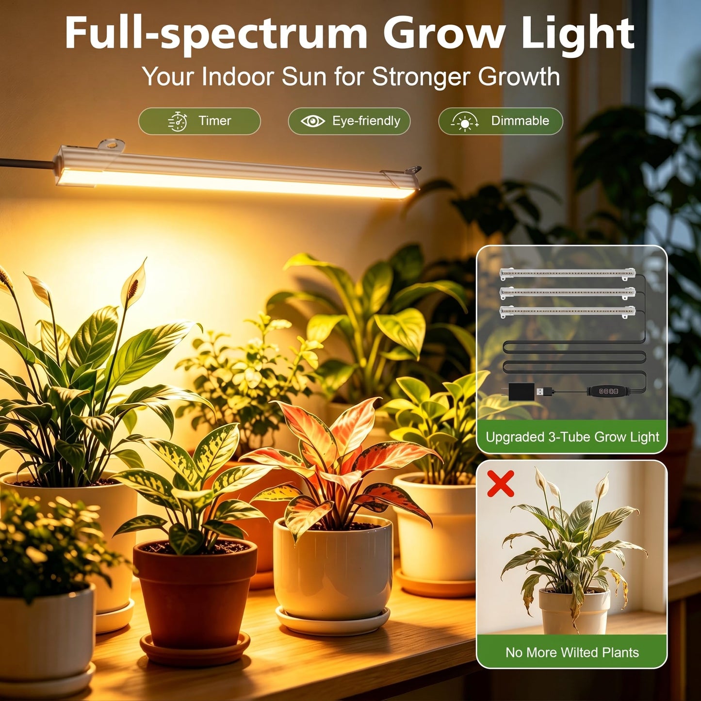 Plant Stand with Grow Lights for Indoor Plants, 8-Tiered Tall Corner Plant Shelf with Full Spectrum Light, S-Shaped Space-Saving Narrow Flower Holder, Anti-Tip for Living Room Bedroom Office, Brown