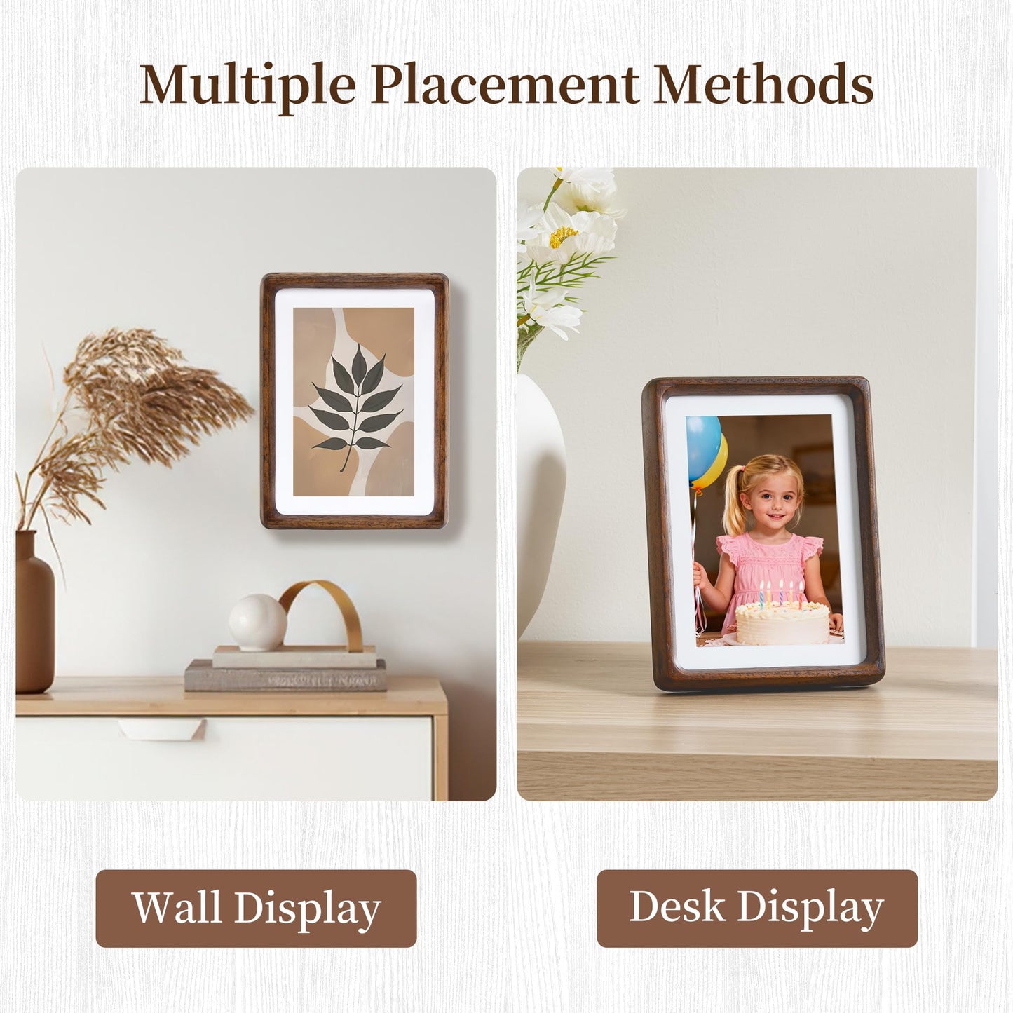CULER 5 x 7 Picture Frame, Display Pictures 4 x 6 with Mat or 5 x 7 Without, Rustic Farmhouse Wood Photo Frame with Real Glass,Wall Gallery Photo Frames