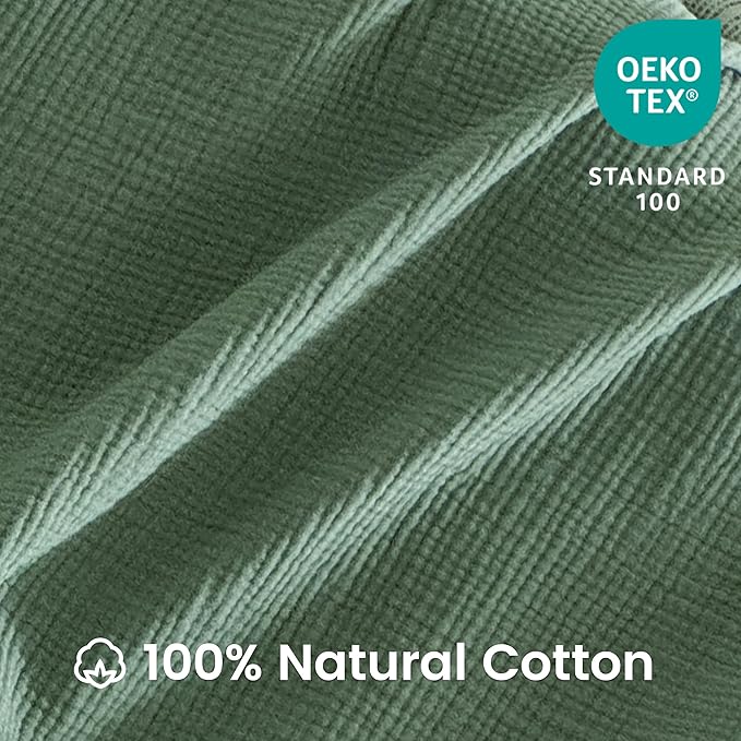 FALUCA Cotton Muslin Reversible Blanket 50x60 Inches for Bed, Couch, Four Layers Blanket, Soft Lightweight Cozy Breathable Farmhouse Decoration for All-Season, Light Green