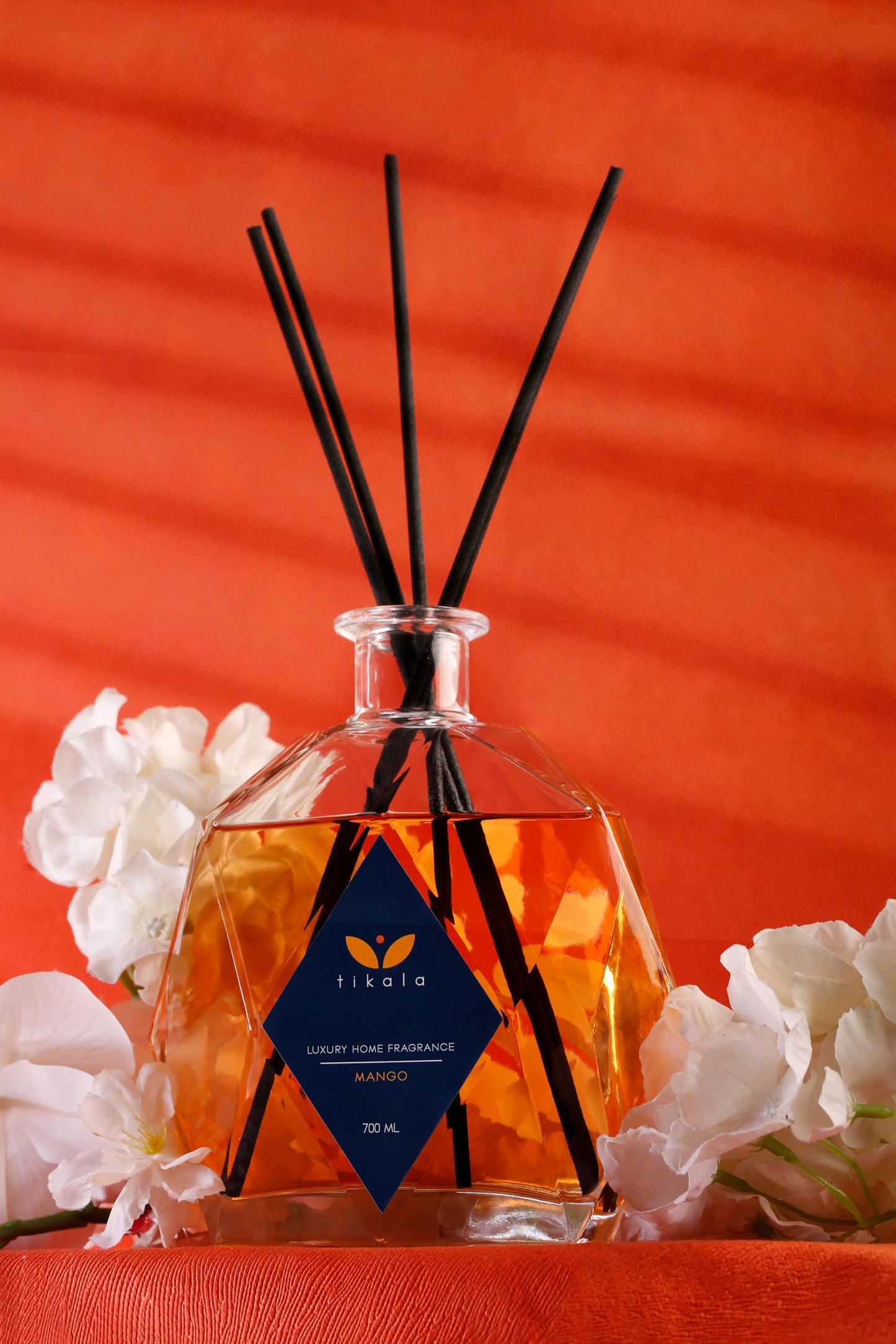 Tikala Luxury Reed Diffuser with Mango Scent – Crystal Glass Bottle – Home Fragrance for Living Room, Bathroom & Office – 23.67 fl oz (700 ml)