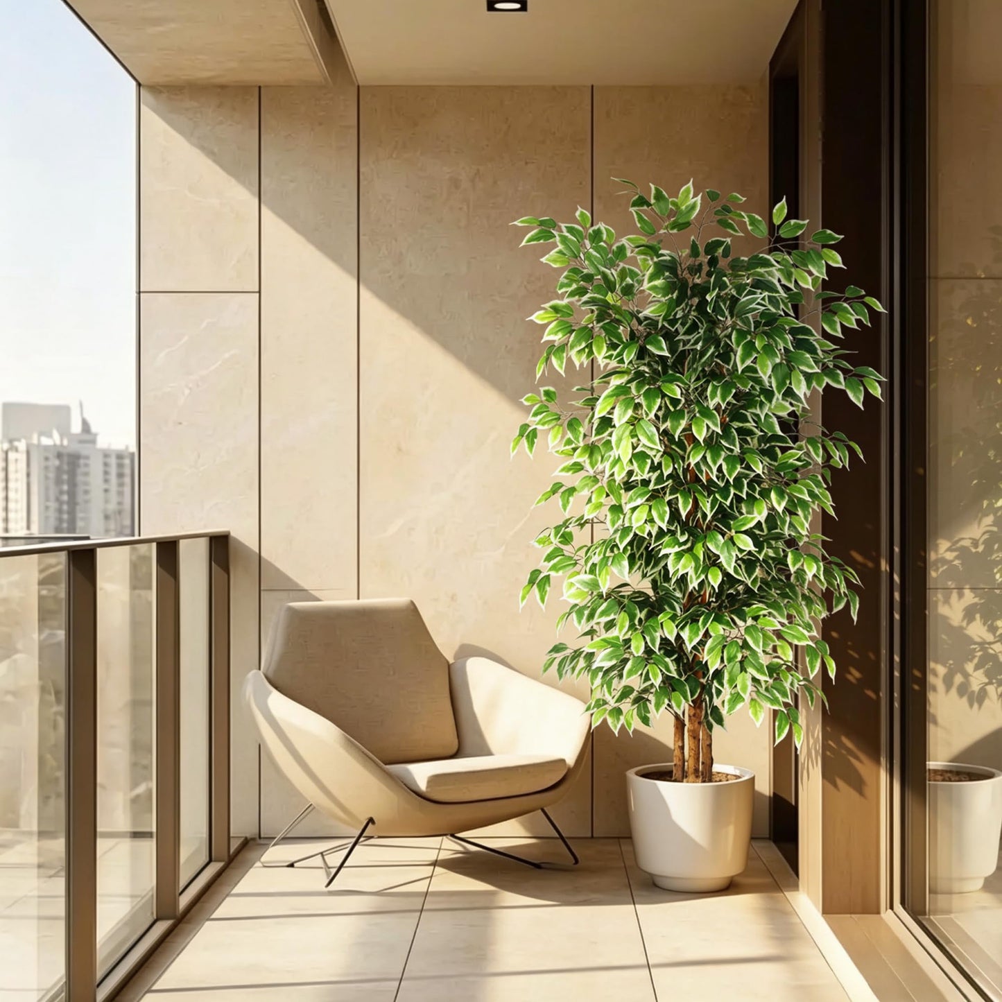 GTIDEA 6ft Ficus Artificial Tree, Tall Faux Trees Indoor with Natural Trunk and Fake Silk Tree Fake Plants for Home Decor Living Room Outdoor Balcony House Office (NO VASE Included)