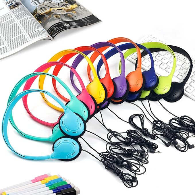 Kids Headphones Bulk 15 Pack for School Classroom Wired Headphones for Kids Students Children Boys Girls Teen and Adult 3.5 mm Jack Multi Color (10 Mixed Colors)