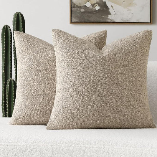 FUTEI Pack of 2 Oatmeal Decorative Throw Pillow Covers 26x26 Inch Soft Cozy Solid Boucle Textured Euro Pillow Shams,Modern Home Decor for Couch Bed Living Room