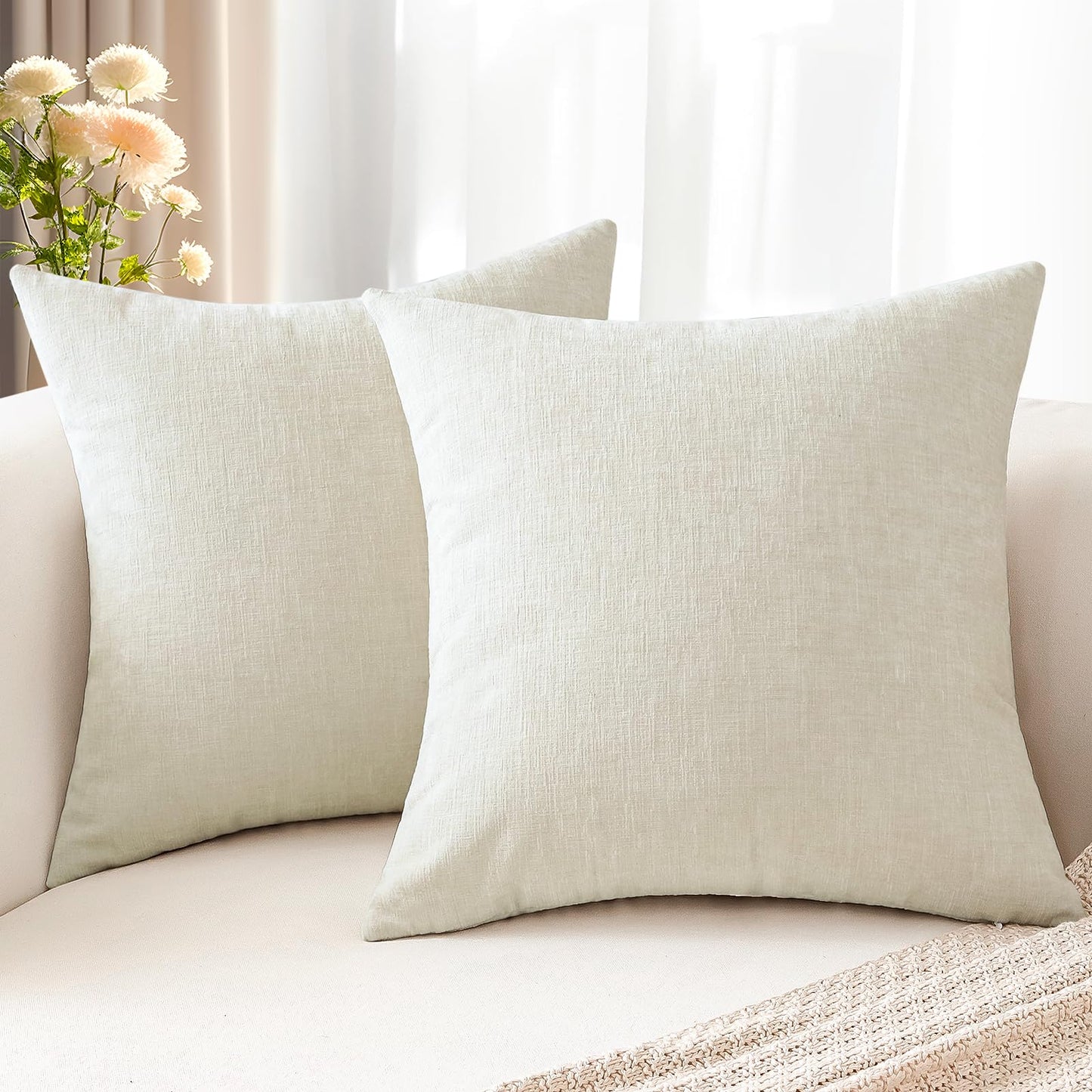 OTOSTAR Pack of 2 Throw Pillow Covers 24x24 Inch Soft Chenille Cream White Farmhouse Decorative Pillow Covers Solid Cushion Case for Sofa Bed Living Room Couch (Cream White)