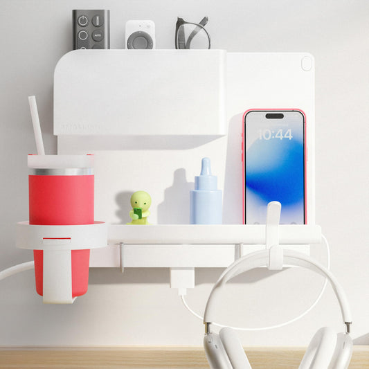 WallShelfie Bedside Wall Organizer & Dorm Decor - Dorm Room Essential, Floating Bedside Shelf Wall Mount Organizer, Remote Control Holder, Cool Teen Girls Trendy Stuff, Room Organization (White)