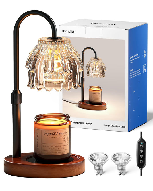 Homelist Candle Warmer Lamp with Timer Dimmer, Electric Wax Melter Warmer for Women/Sister/Mom, Flower Candle Warmer Adjustable with 2 Gu10 Bulbs, Gifts for Birthday/Mother Day, Home Decor