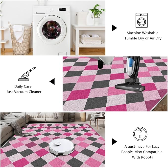 Diamond Checkered Rug 4x6, Soft Ultra Soft Faux Wool Abstract Geometric Rugs, Indoor Floor Mats Carpet, Non Slip&Non-Shedding Low Pile Washable Rugs, Modern Red Rug for Bedroom