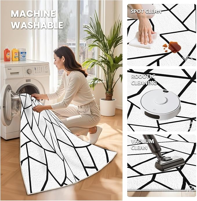White and Black Rug - Black and White Rug, Geometric Area Rugs 5x6, Modern Abstract Rugs for Living Room Bedroom, Irregular Polygon Carpet Washable Non Slip Home Decor