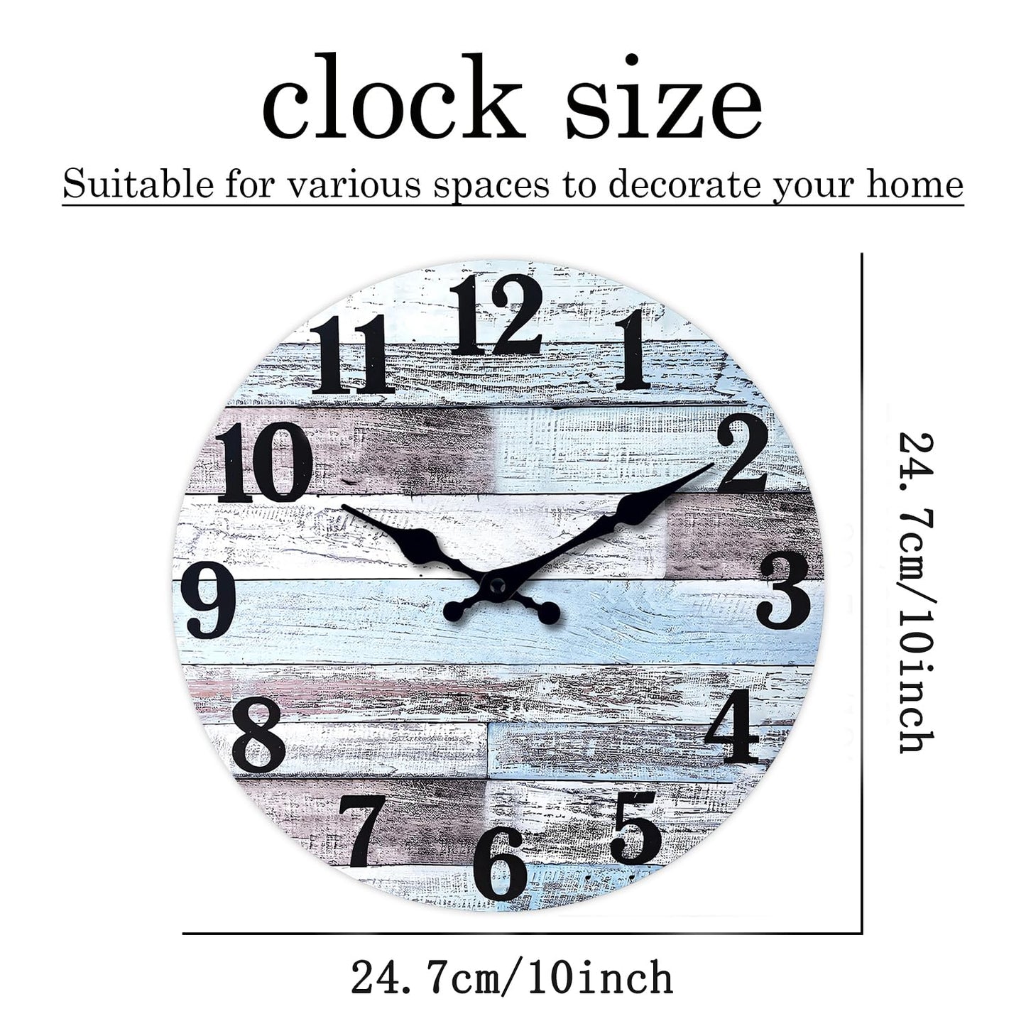 XNM 10 Inch Wood Farmhouse Clock for Bedroom Battery Powered Clock for Wall Quiet Wall Clock No Ticking(No Solid Wood, It is with MDF Material)