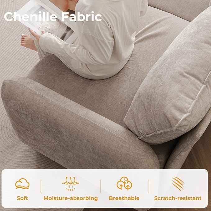 104'' Modular Sectional Sofa with Seats Storage, 3 Seater Sofa Couch with Deep Seat,Oversized Comfy Couch for Living Room,Bedroom,2 Throw Pillow,Chenille,Khaki