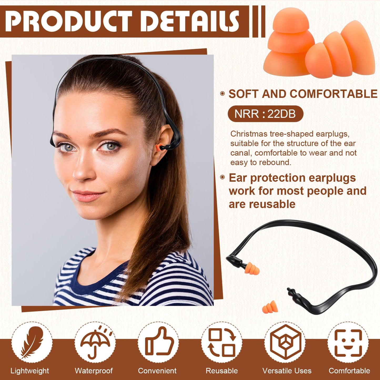 LEIFIDE 48 Pcs Banded Ear Plugs for Shooting Range Silicone Reusable Ear Protection Plugs Noise Cancelling Lightweight Earplug for Hearing Protection Sleeping Work Construction Concerts Reduction