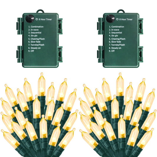 NovaFloat 50LED String Lights, Battery Operated, Timer, 8 Modes, Waterproof, Warm White, 2 Pack