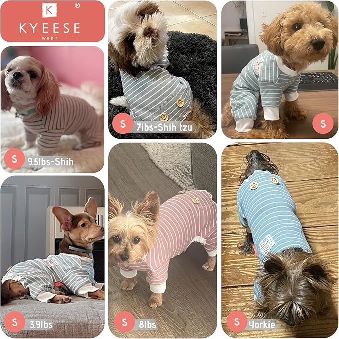 KYEESE Dog Pajamas, Stretchy Fleece Dog Pajamas for Small Dogs Puppy Jumpsuit, Warm Doggie PJS Pet Onesie Clothes with 4 Legs Sleepwear, Lightweight Cat Apparel, Blue Striped, S