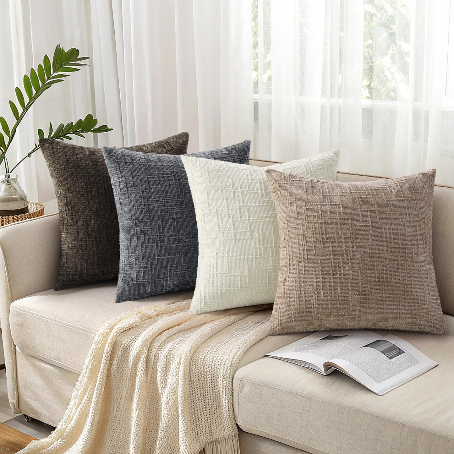 decorUhome Dark Grey Chenille Throw Pillow Covers 20x20 Set of 2 Textured Soft Cozy Slubby Couch Pillow Covers Modern Farmhouse Boho Decorative Pillow Cases for Bed Sofa Living Room