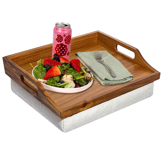 ROSSIE HOME Acacia Wood Bed Tray, Lap Desk with Detachable Cushion, Serving Tray - Natural - Fits up to 15.6 Inch Laptops - Style No. 76106