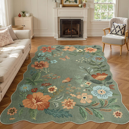 Lahome Floral Living Room Rugs, Area Rugs 5x7 Rug for Bedroom Ultra-Thin Soft Rug, Non-Slip Washable Rugs Stain Resistant Boho Rug Flore Throw Rug for ‎Dining Room Office (5x7ft,Green)