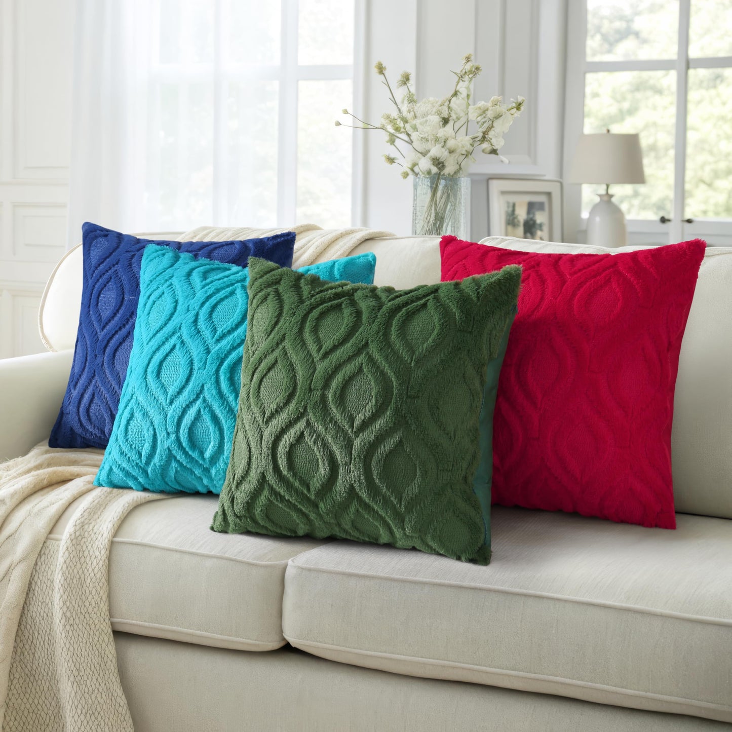 decorUhome Throw Pillow Covers 12x20 Inch Set of 2, Soft Plush Faux Wool Teal Solid Couch Pillow Covers, Accent Farmhouse Neutral Rectangle Pillow Cases for Sofa Bed Living Room