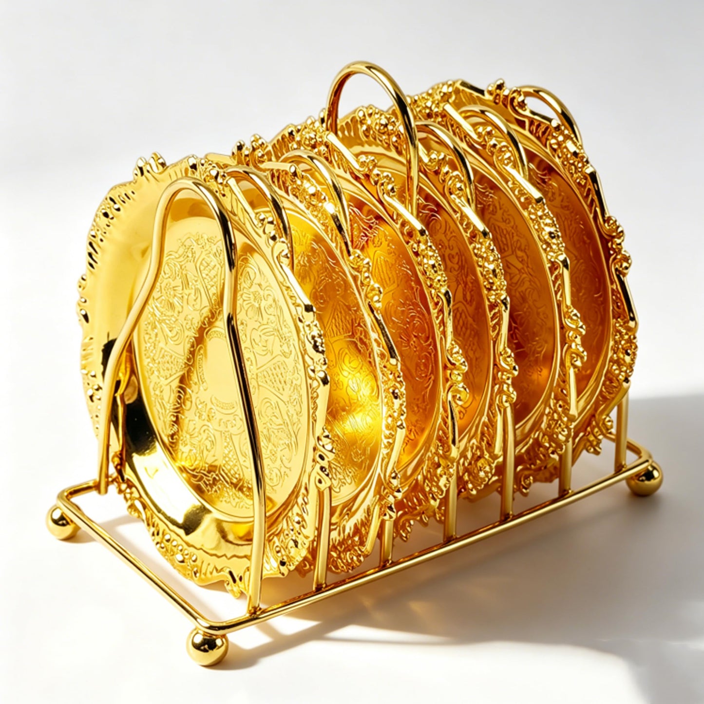 Luxury Gold Coasters Set, 6-Piece Hotel Style Drink Coasters with Holder, Elegant Gold Room Accessories for Bar & Coffee Table Decor