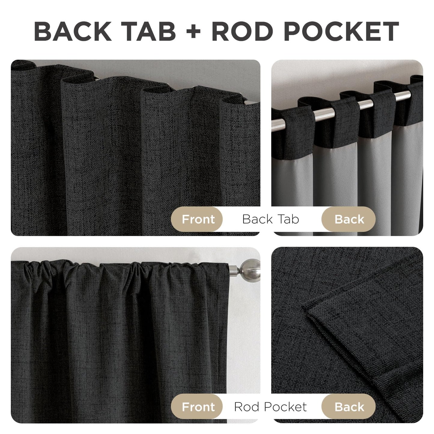 Joydeco Blackout Curtains for Bedroom - 72 Inch Long 100% Light Blocking 2 Panels Set Black Drapes, Thermal Insulated Room Darkening Curtains, Linen Textured for Living Room, Rod Pocket & Back Tabs