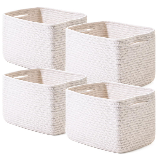 ICERZCZ Storage Baskets for Organizing, Woven Basket for Storage, Storage Baskets Bin for Shelves, Cotton Rope Basket with Handles, 12.5"Lx9.1"Wx7.9"H, (4 Packs) Off White