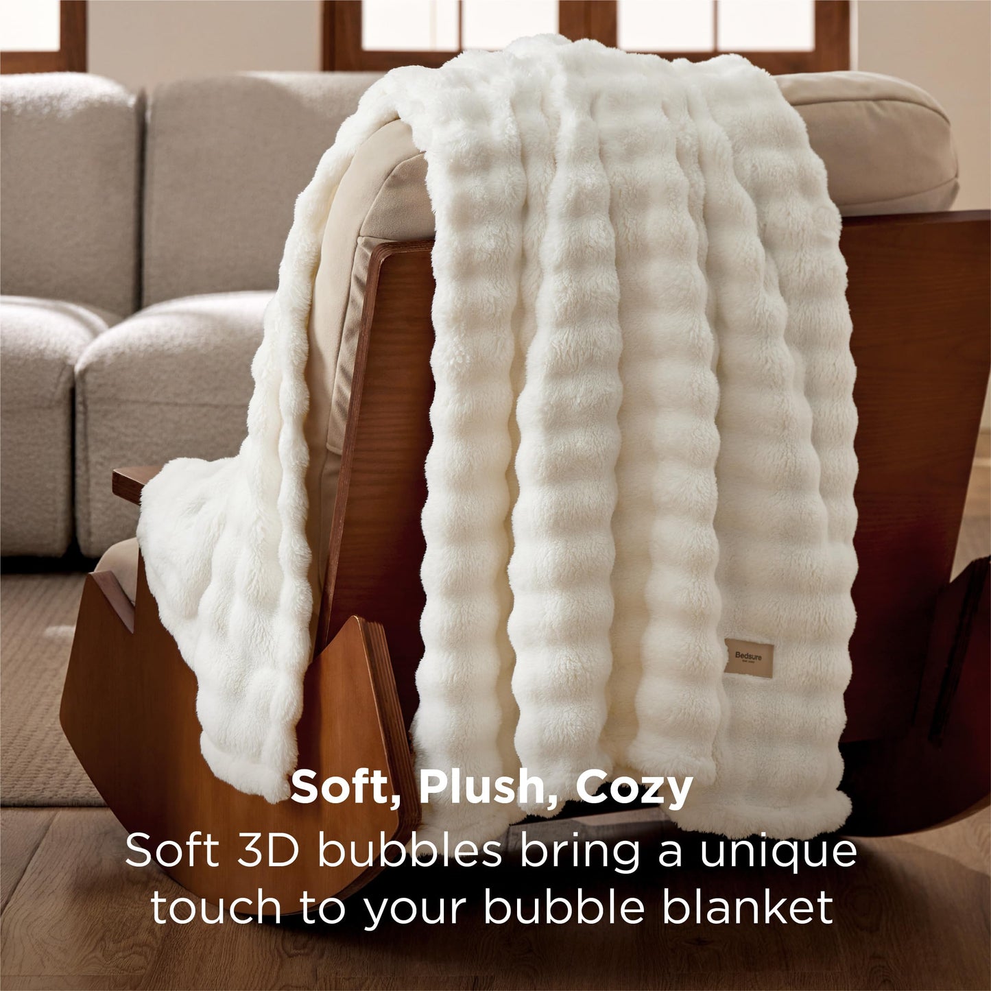 Bedsure 3D Fleece Bubble Blanket for Couch - GentleSoft Cute White Throw Blanket for Sofa Bed Room Decor - Luxury Soft Cozy Cloud Blanket Mothers Gifts for Women, Lightweight, Off White, 50"×60"