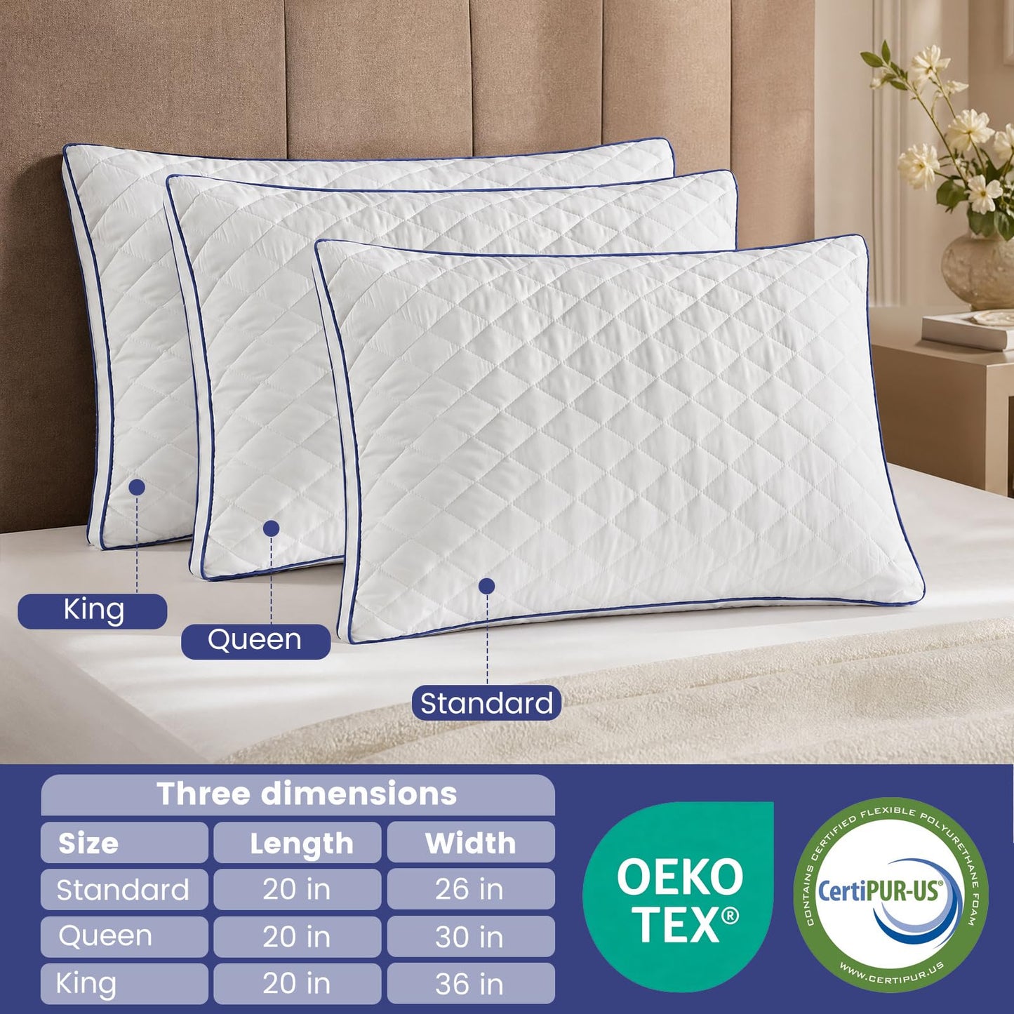 DOWNSTORIA Shredded Memory Foam Pillows Queen Size Set of 2, Medium Firm Bed Pillow for Sleeping, Soft Memory Foam Queen Pillows 2 Pack for Side and Back Sleepers with Gusset(20"x30")