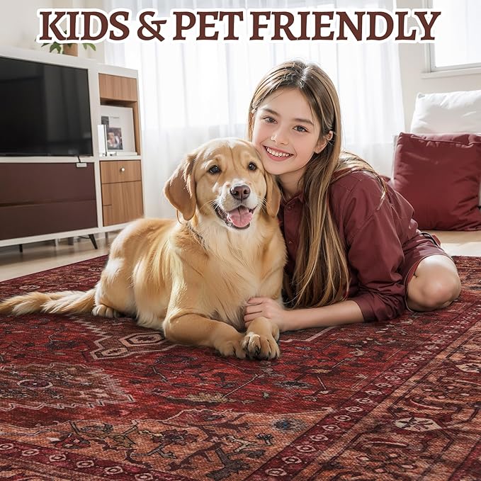 Tangsoo Washable Entryway Rugs 2x3 Vintage Non Slip Small Area Rug, Indoor Front Door Rug, Print Distressed Door Mat Indoor Entrance Soft Low Pile Throw Rug for Entry Kitchen Bedroom Dark Red