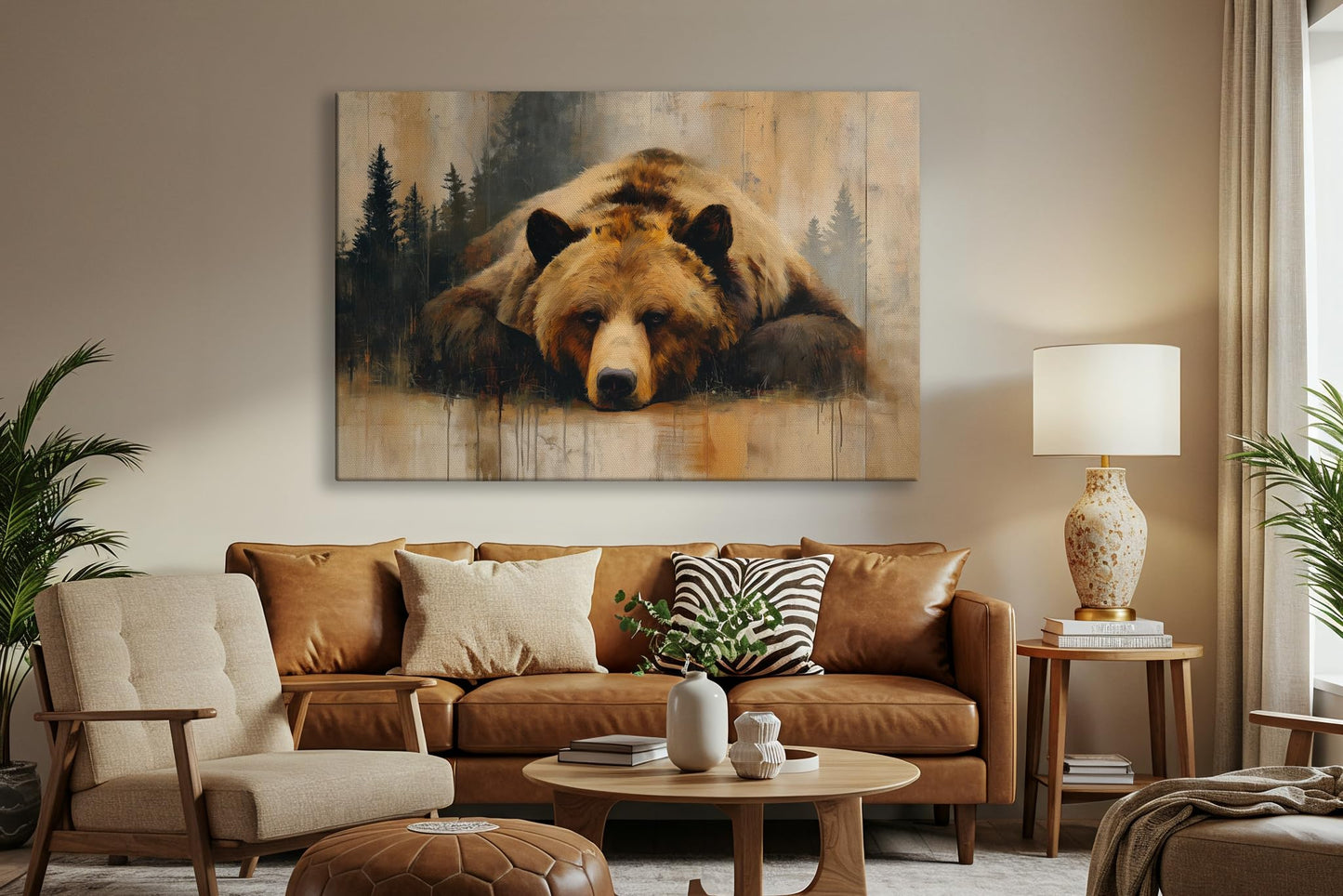 LuxeWood Wildlife Canvas Prints - Wild Animals Home Decor - Medium, Large, and Extra Large Wall Art for Living Room, Bathroom, Kitchen (Grizzly Repose, 31" L x 47" W)