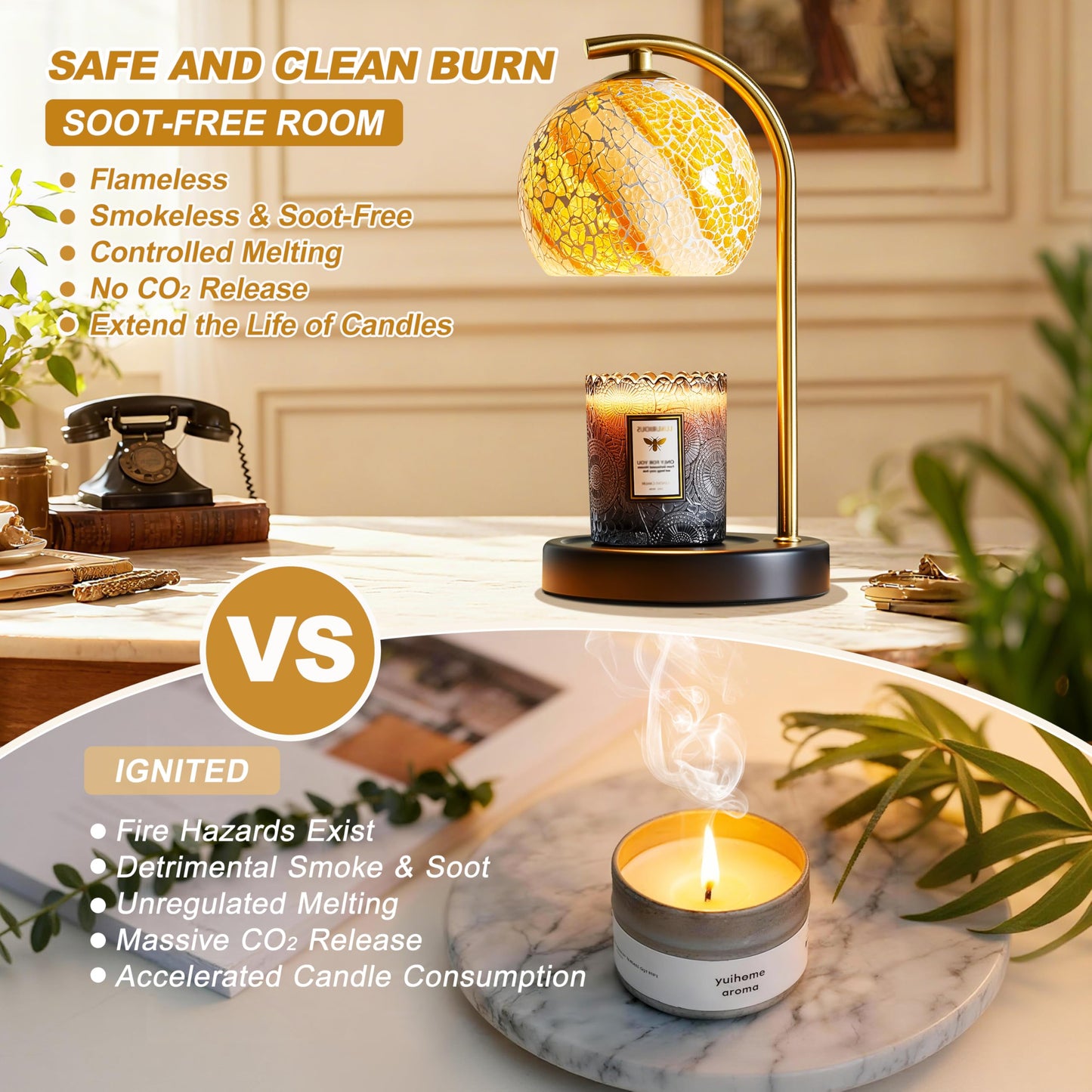 Womens Gifts for Christmas Candle Warmer Lamp, Dimmable Scented Wax Melt Warmer with Timer, Housewarming Gifts for Home Bedroom Decor, Xmas Birthday Gifts for Mom, 2 Bulbs, White+Gold