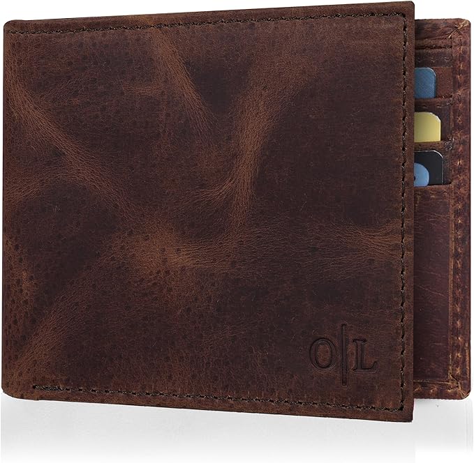 Oak Leathers Slim Leather Wallet for Men - RFID Blocking Slim Minimalist Front Pocket - Thin & Stylish with ID Window, Gift For Men (Mocha)